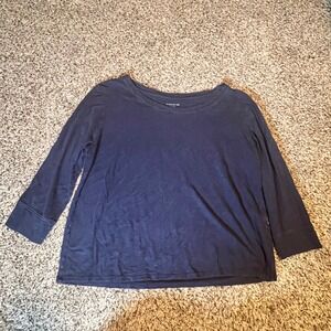 Eileen Fisher Blue 3/4 Sleeve Crew Neck Relaxed Fit Top M Hemp Organic Cotton
